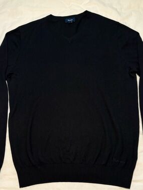 Faconnable Men's Dark Blue V-Neck Knit Sweater